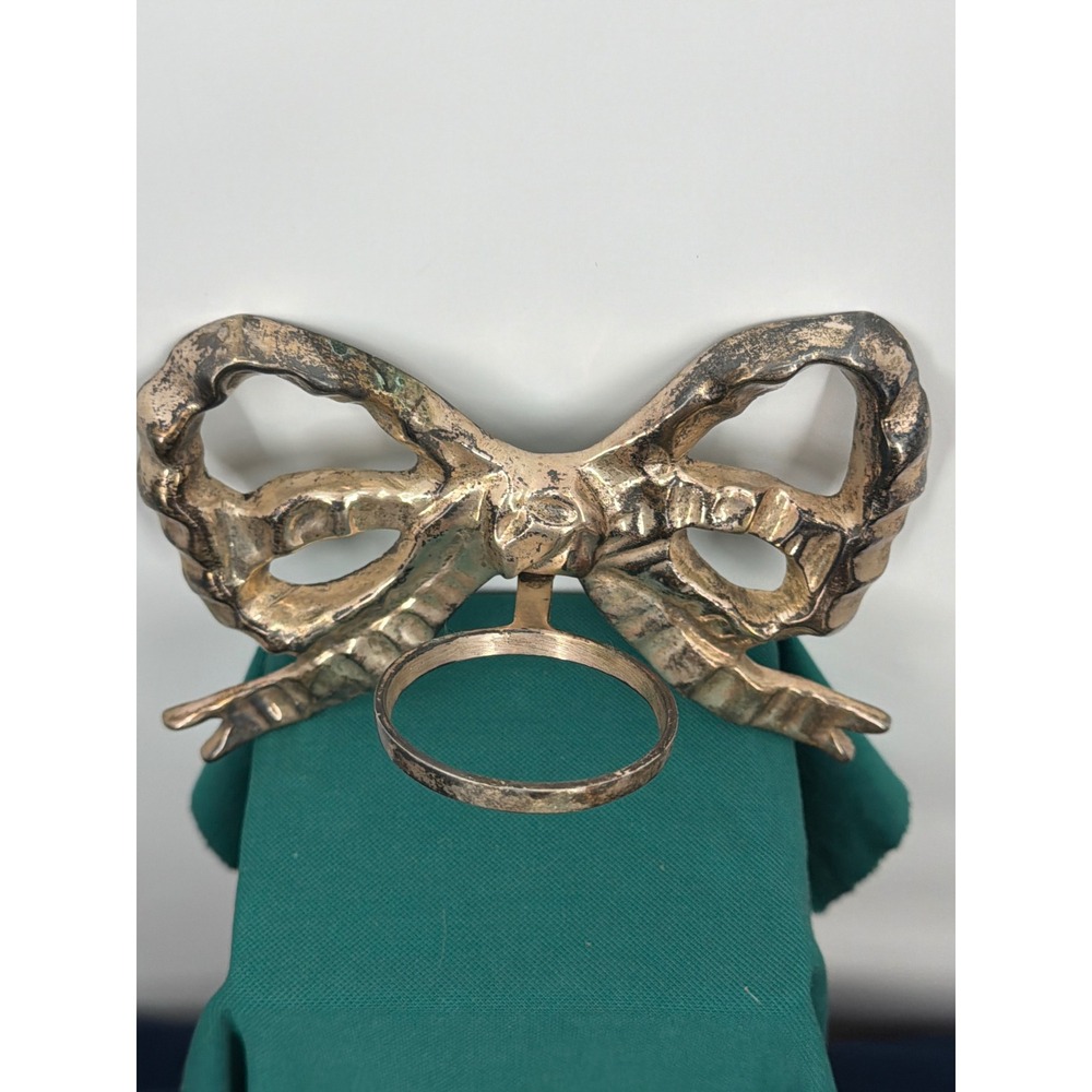 Vintage Silver Bow Wall Mount Towel Ring Candle Holder Cottagecore